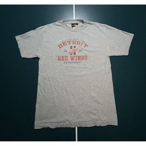 Vintage 90s Detroit Red Wings T-Shirt Men's Medium Gray Red‎ Old Time Hockey
